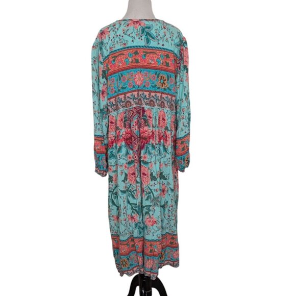 R Vivimos Mixed Floral Midi Dress Womens Size 2XL Blue Tassels Boho V Neck - Picture 9 of 11